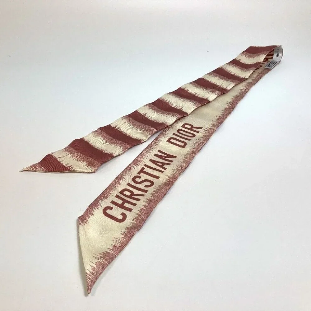 UNUSED DIOR Logo Mitsua Twilly Scarf silk Beige x Dusty Pink